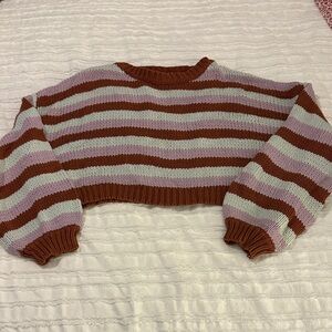 Striped Brown and Lavender Cropped Sweater